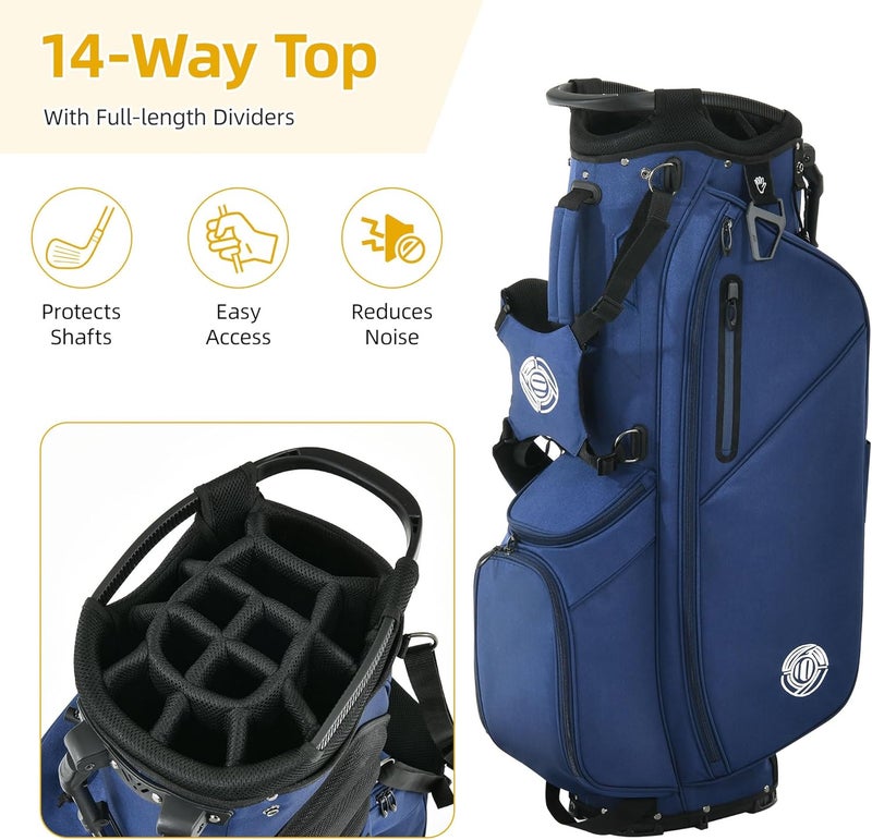 Shopsource Golf Stand Bag 14 Way, Lightweight Golf Bags for Men Women with Stand, Padded Ergonomic Double Strap, Full Length Dividers, Multiple Pockets, Rain Hood - Image 2